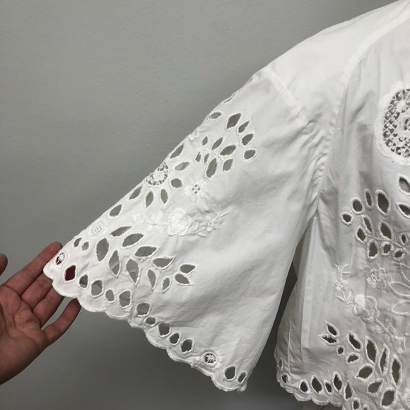 Isabel Marant Derron Top Blouse Womens 38 Large White Cropped Eyelet Button Up - Picture 5 of 9